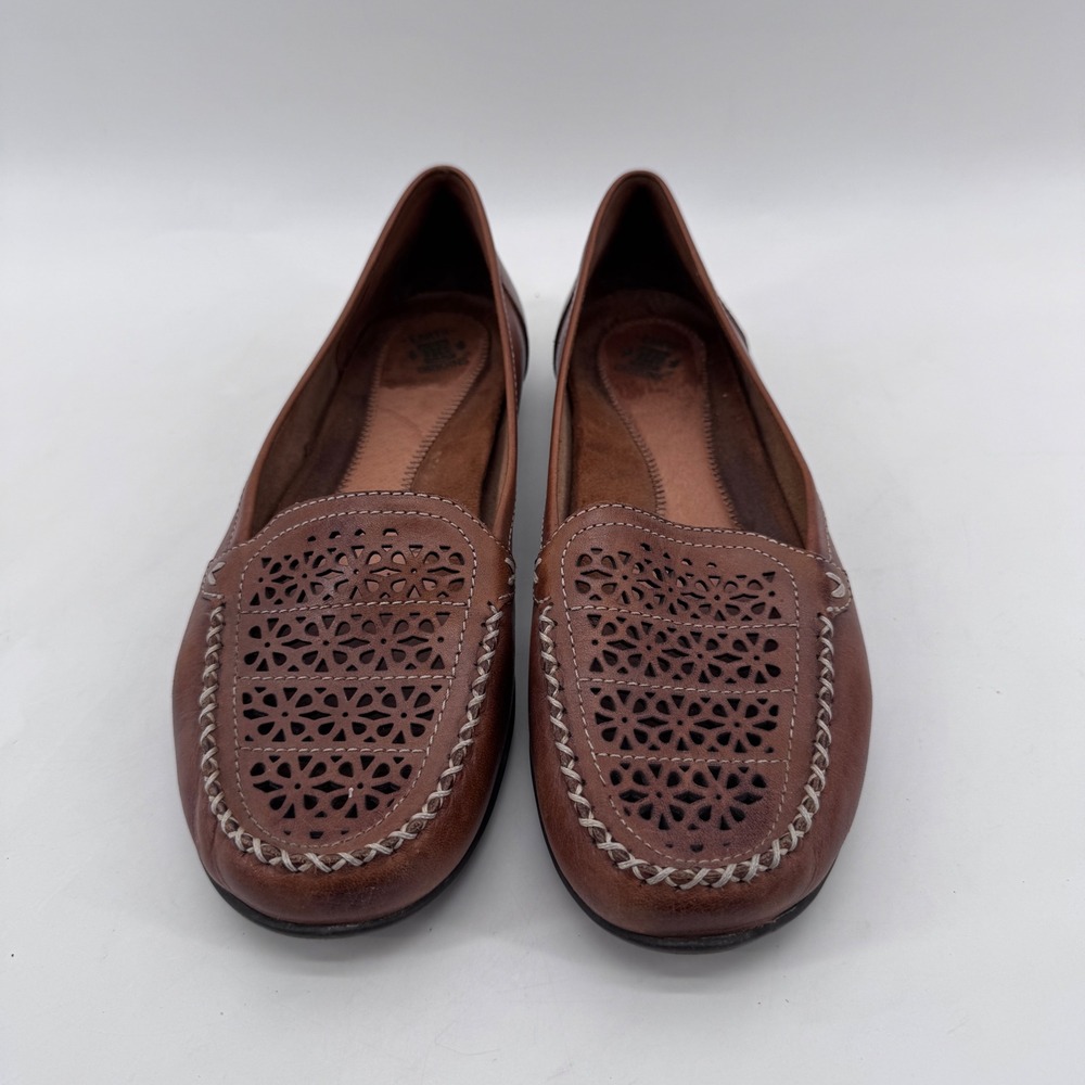 Earth Origins Rita Loafers Womens 10 Laser Cutout Brown Leather Perforated Flats